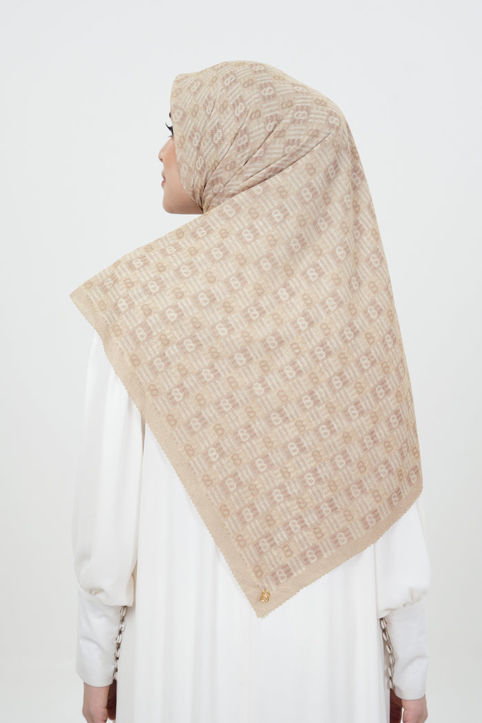 anyam printed square scarf in bleached sand by buttonscarves back view