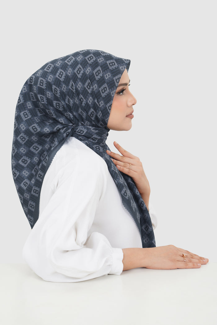 anyam printed square scarf in blue nights by buttonscarves side view