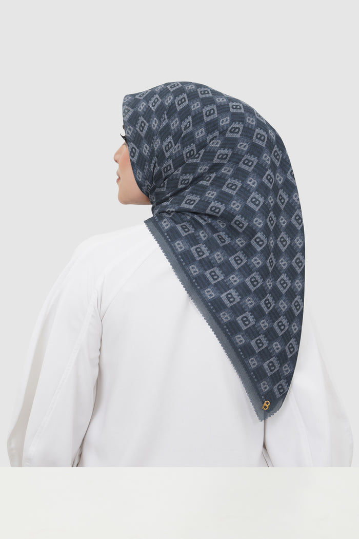 anyam printed square scarf in blue nights by buttonscarves back view