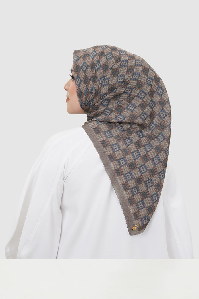 anyam printed square scarf in chocolate by buttonscarves back view