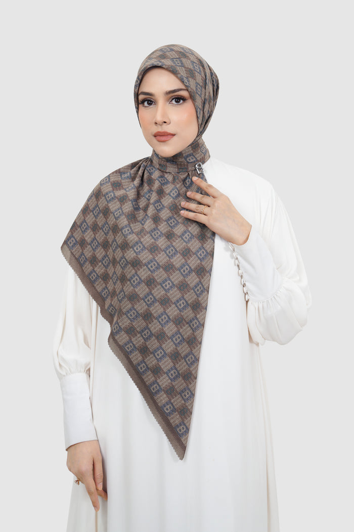 anyam printed square scarf in chocolate by buttonscarves front view