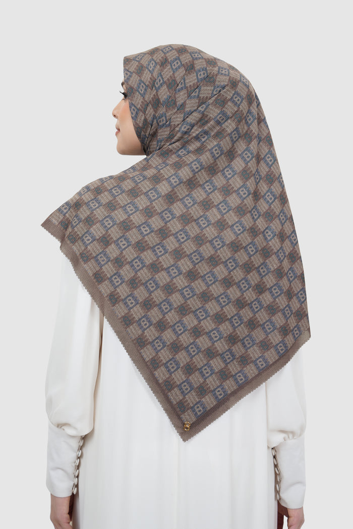 anyam printed square scarf in chocolate by buttonscarves back view