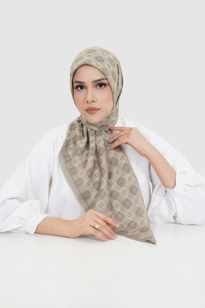 anyam printed square scarf in cinder by buttonscarves front view
