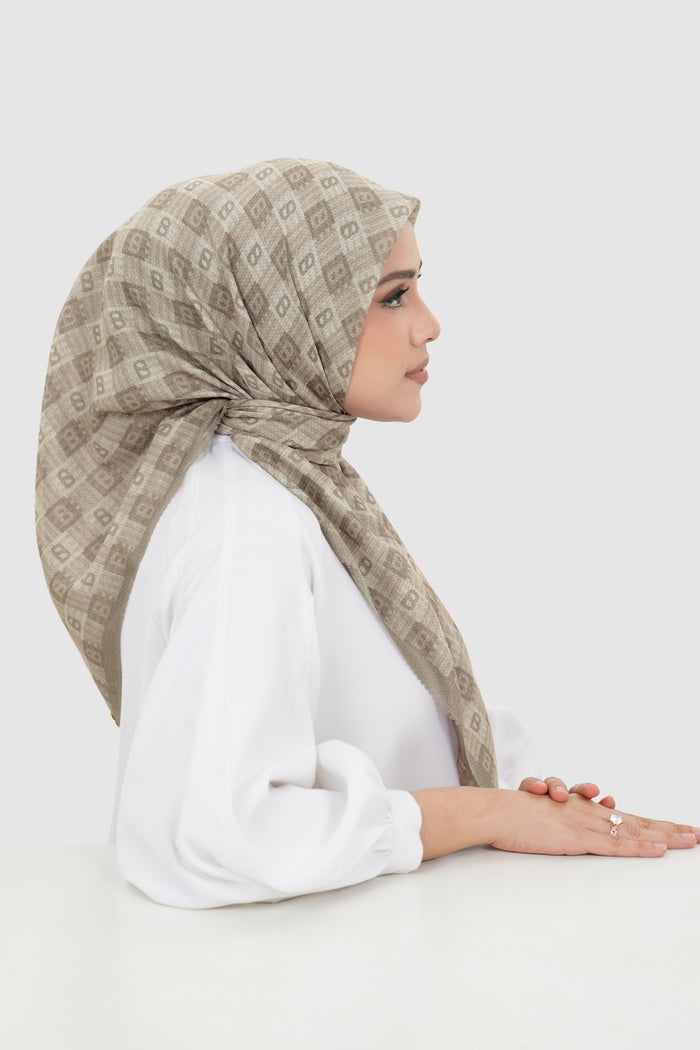 anyam printed square scarf in cinder by buttonscarves side view