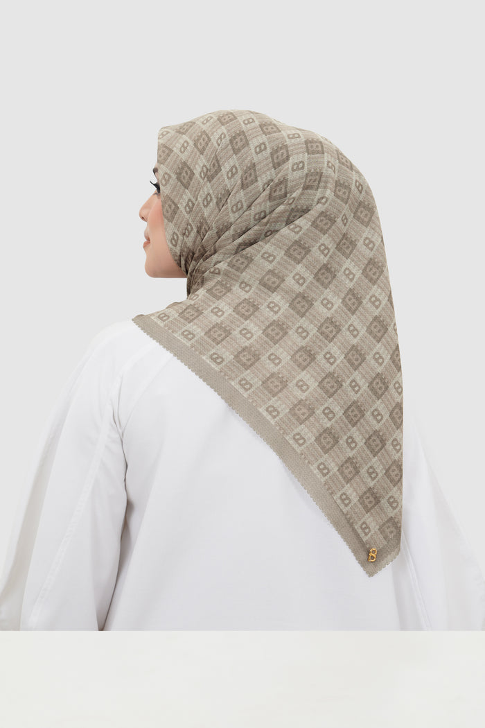 anyam printed square scarf in cinder by buttonscarves back view