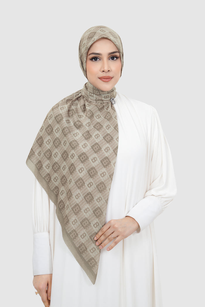 anyam printed square scarf in cinder by buttonscarves front view