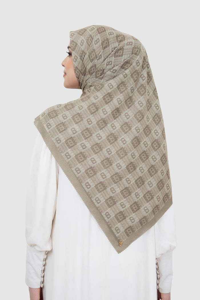 anyam printed square scarf in cinder by buttonscarves back view