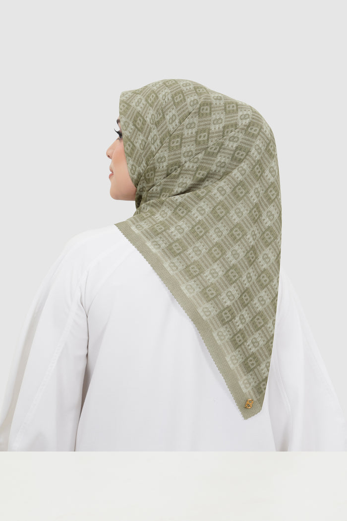anyam printed square scarf in dried sage by buttonscarves back view