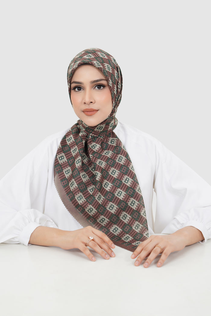anyam printed square scarf in huckleberry by buttonscarves front view