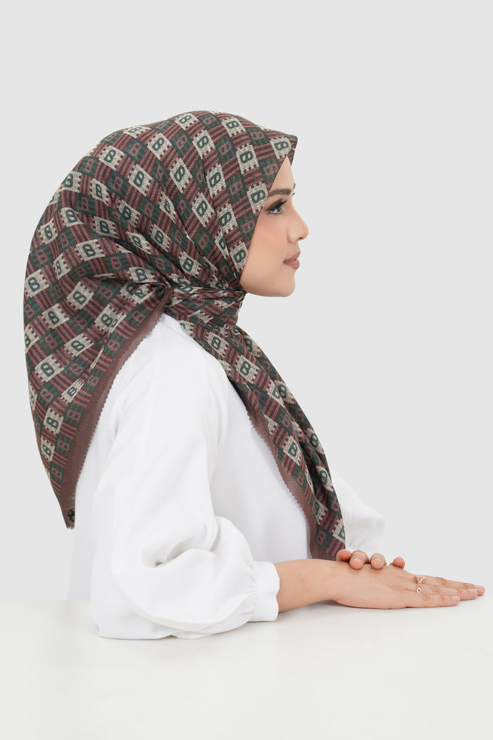 anyam printed square scarf in huckleberry by buttonscarves side view
