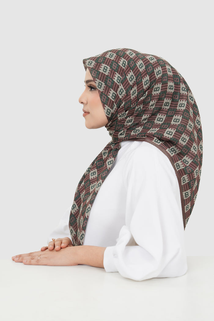 anyam printed square scarf in huckleberry by buttonscarves side view