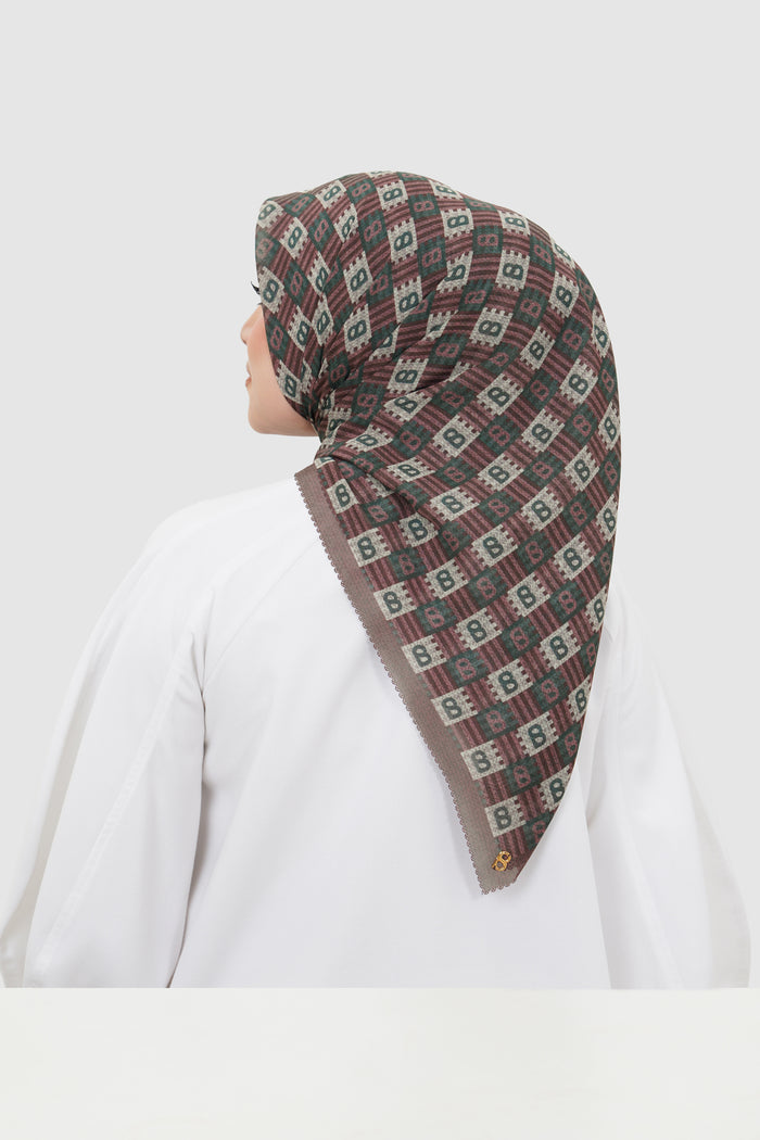 anyam printed square scarf in huckleberry by buttonscarves back view