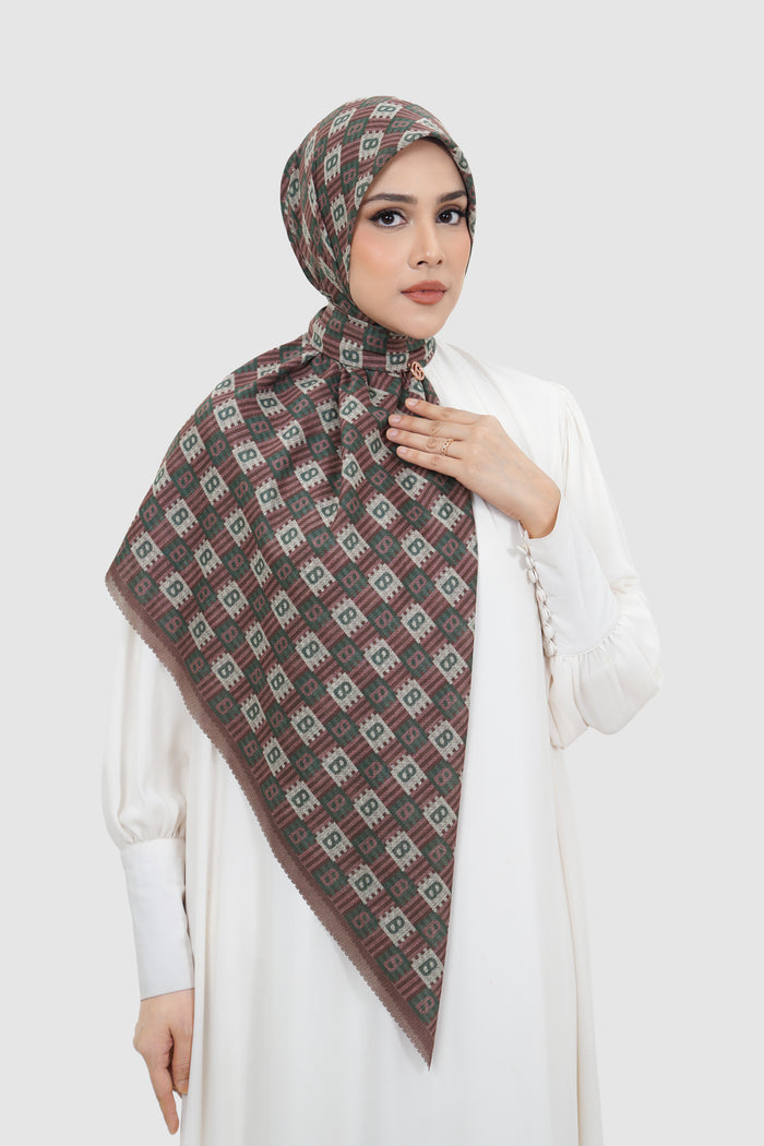 anyam printed square scarf in huckleberry by buttonscarves front view