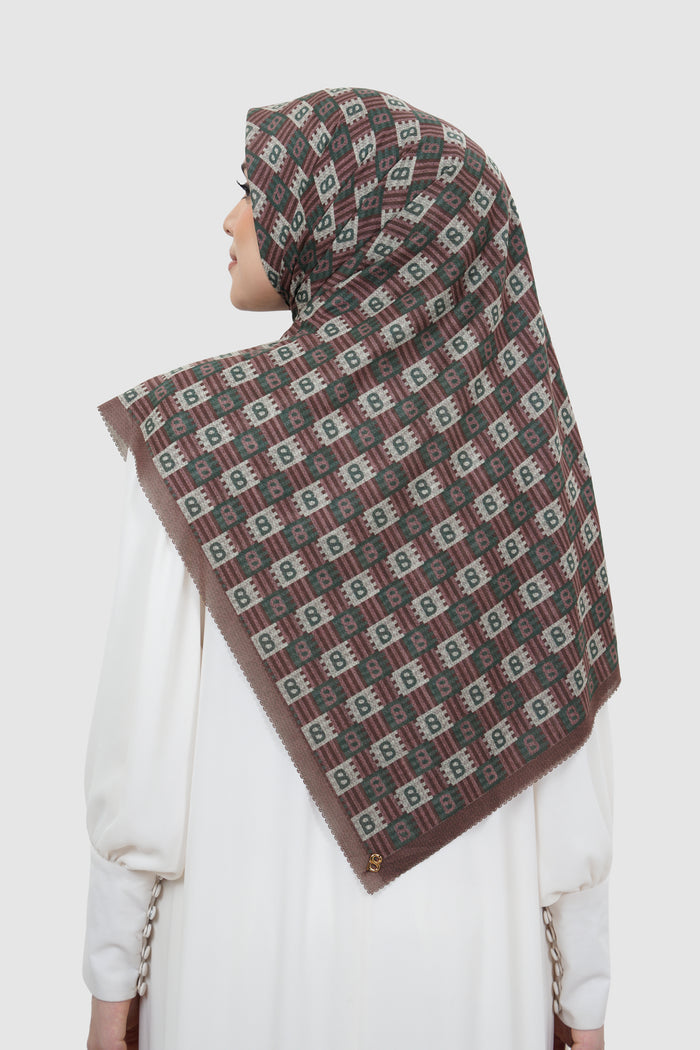 anyam printed square scarf in huckleberry by buttonscarves back view