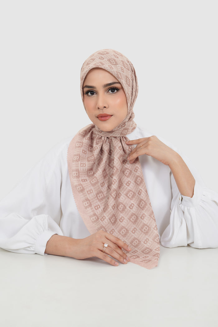 anyam printed square scarf in pale mauve by buttonscarves front view