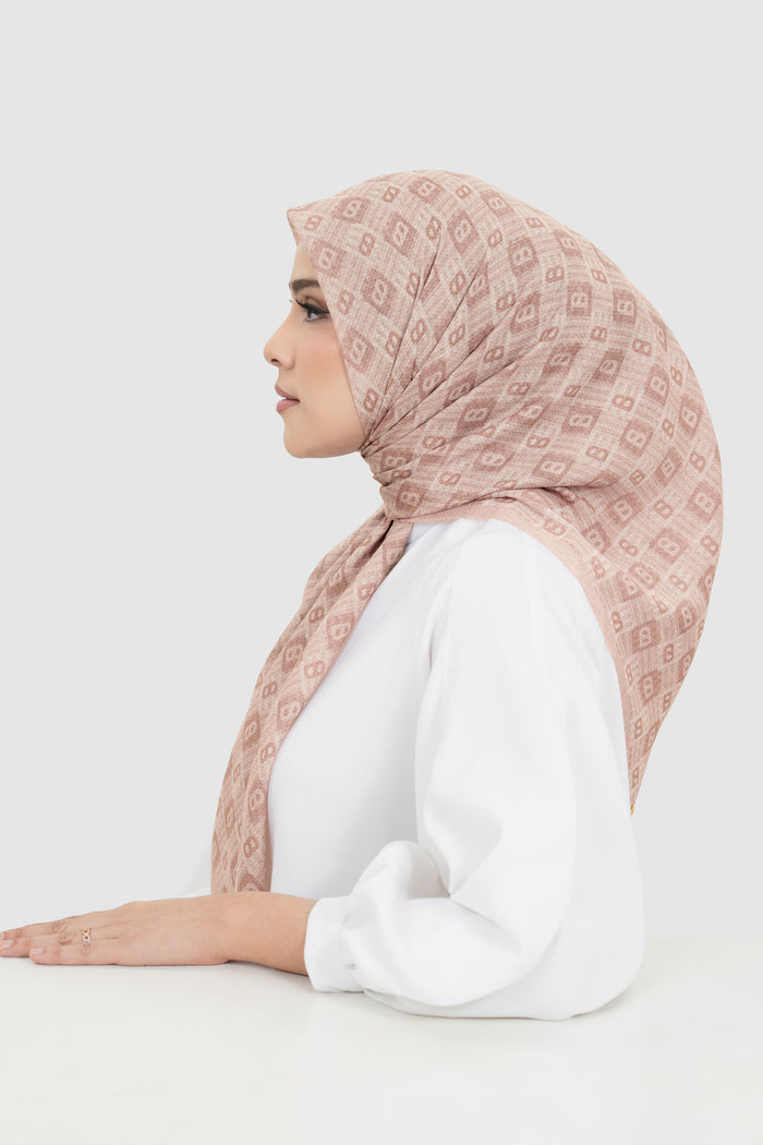 anyam printed square scarf in pale mauve by buttonscarves side view