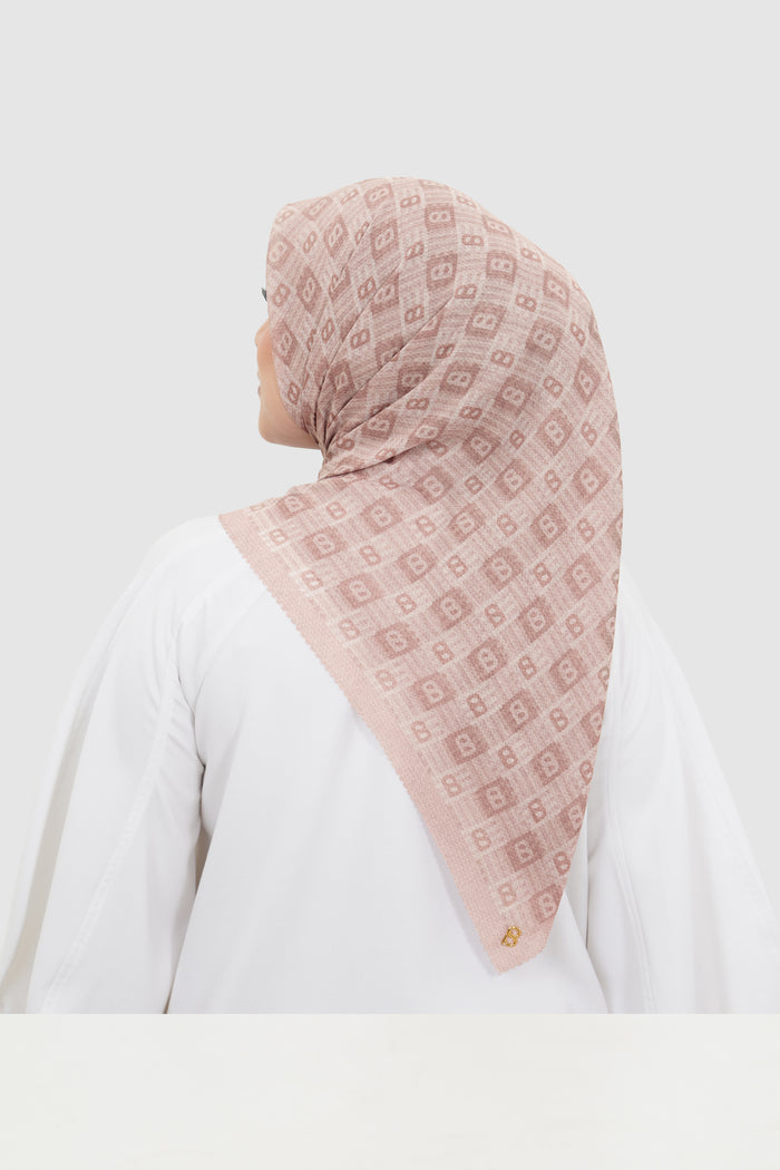 anyam printed square scarf in pale mauve by buttonscarves back view
