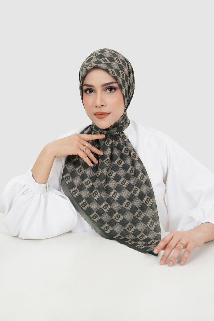 anyam printed square scarf in phantom by buttonscarves front view