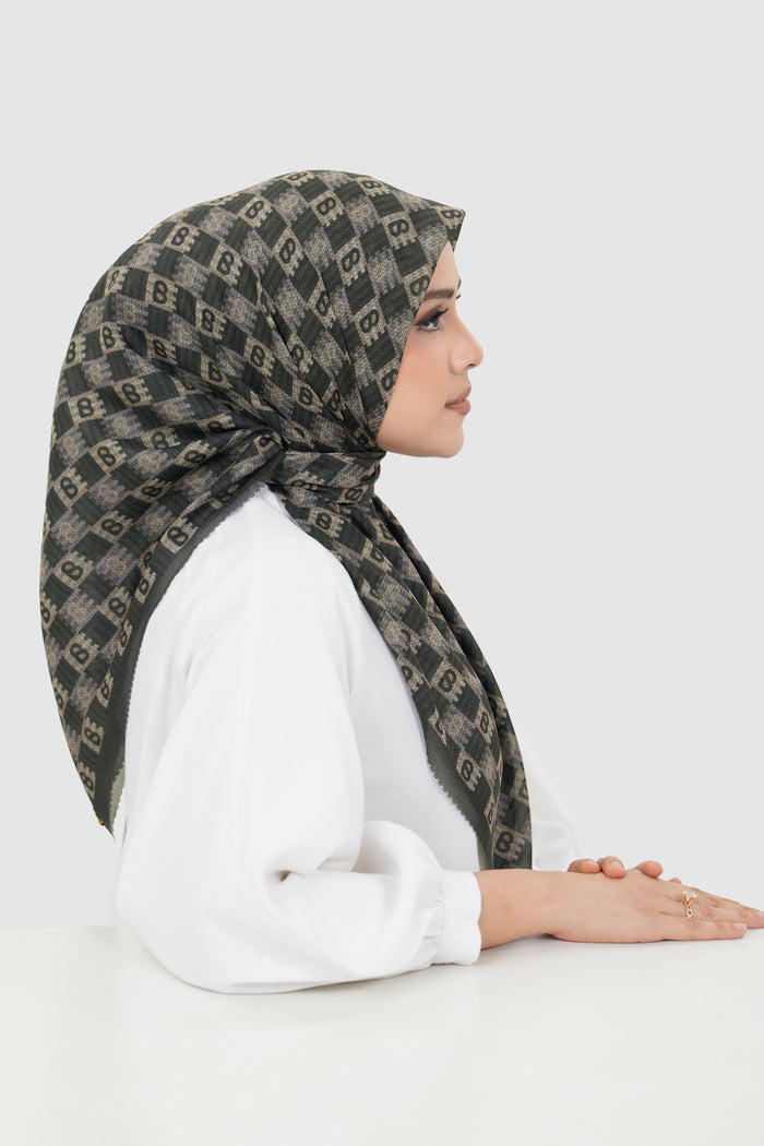 anyam printed square scarf in phantom by buttonscarves side view
