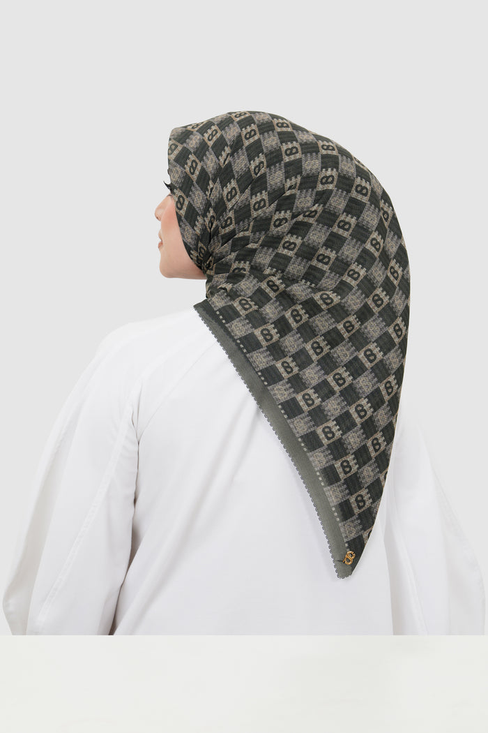 anyam printed square scarf in phantom by buttonscarves back view