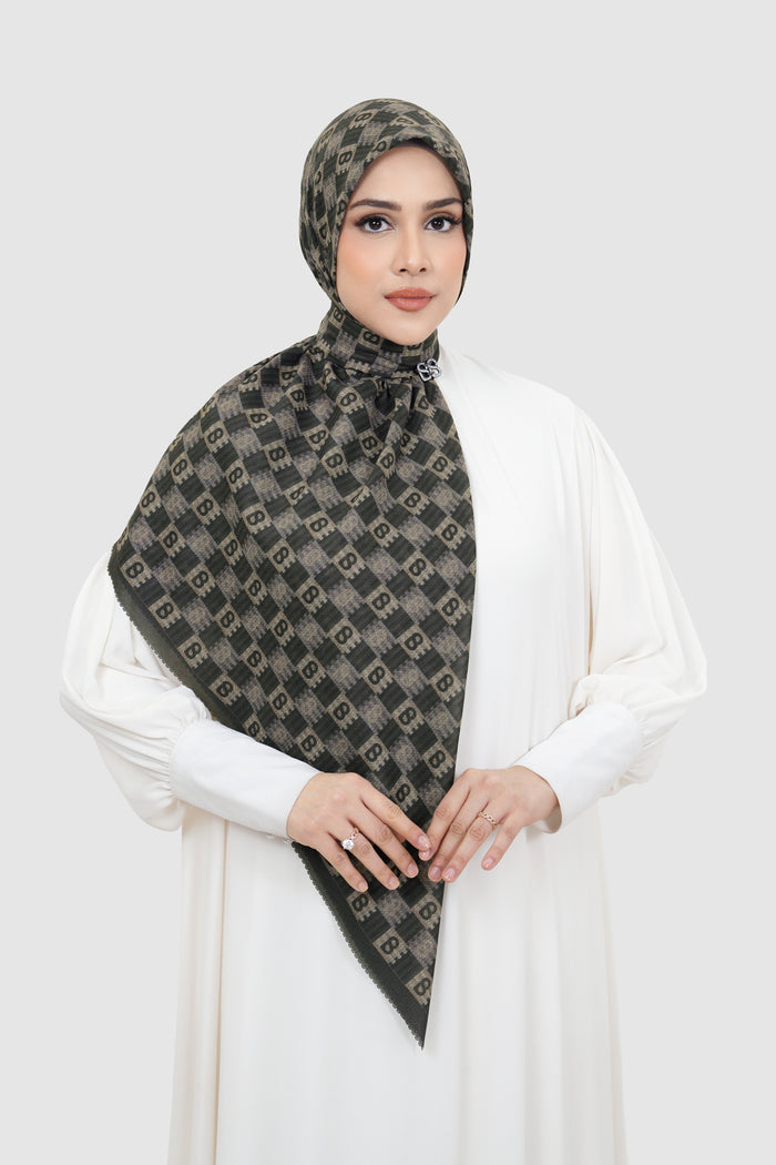 anyam printed square scarf in phantom by buttonscarves front view