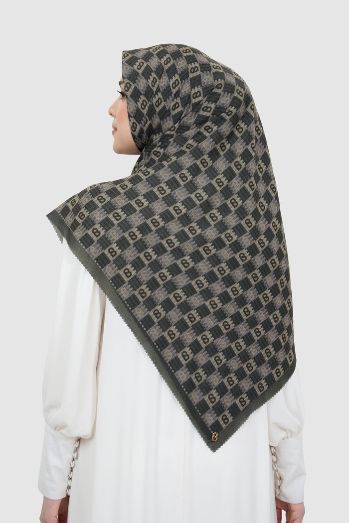 anyam printed square scarf in phantom by buttonscarves back view
