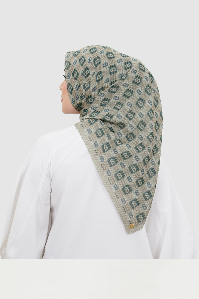 anyam printed square scarf in plaza taupe by buttonscarves back view