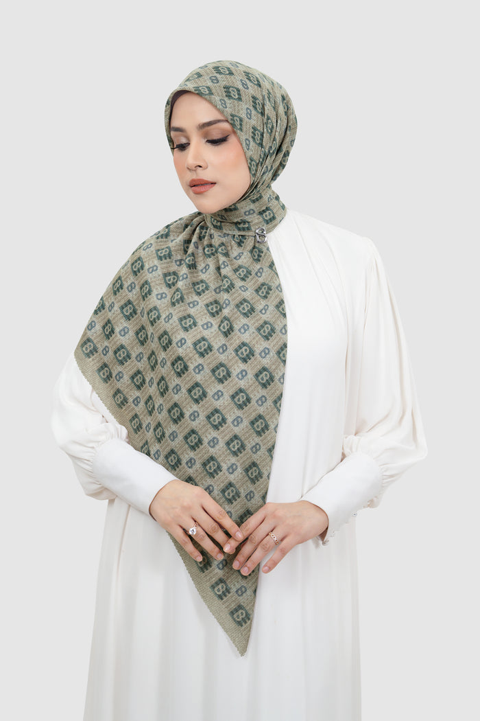 anyam printed square scarf in plaza taupe by buttonscarves front view