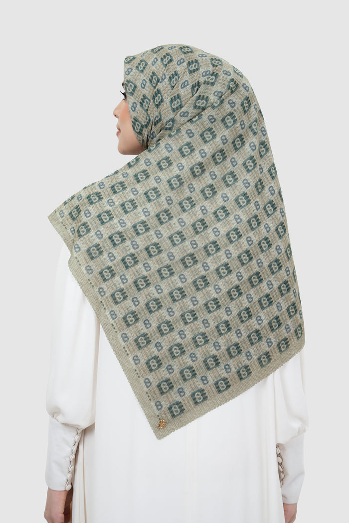 anyam printed square scarf in plaza taupe by buttonscarves back view