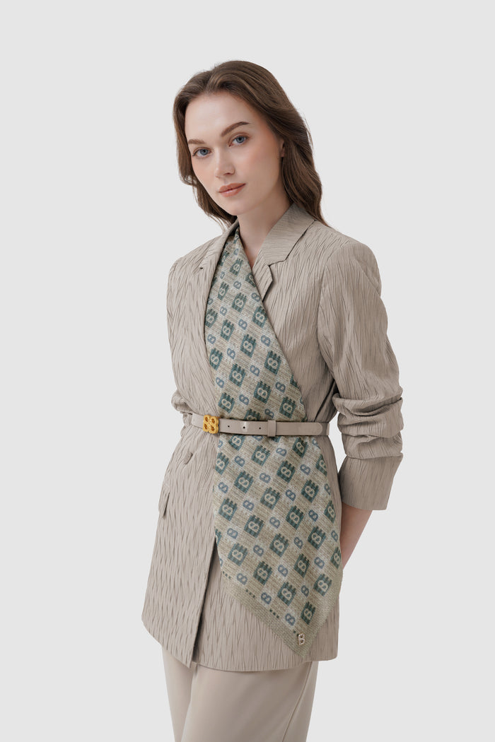 anyam printed square scarf in plaza taupe by buttonscarves style look