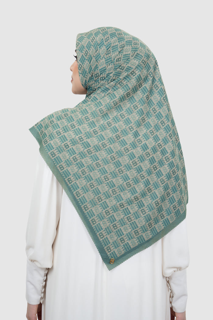 anyam printed square scarf in stormy sea by buttonscarves back view