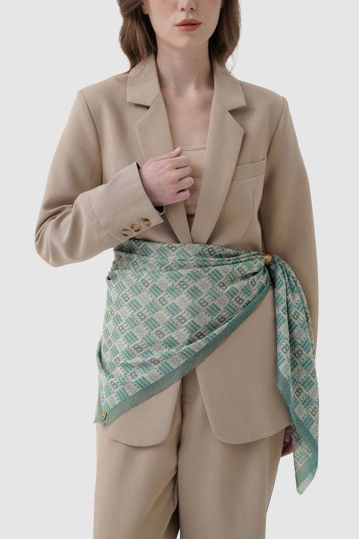 anyam printed square scarf in stormy sea by buttonscarves style look