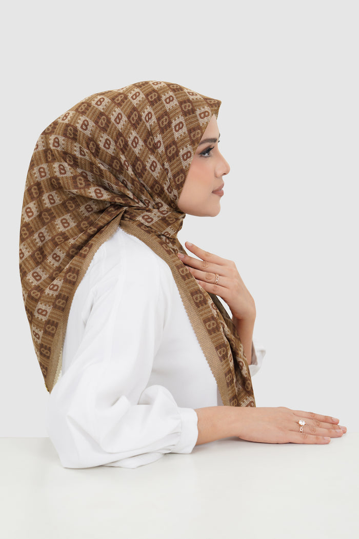 anyam printed square scarf in thrush by buttonscarves side view