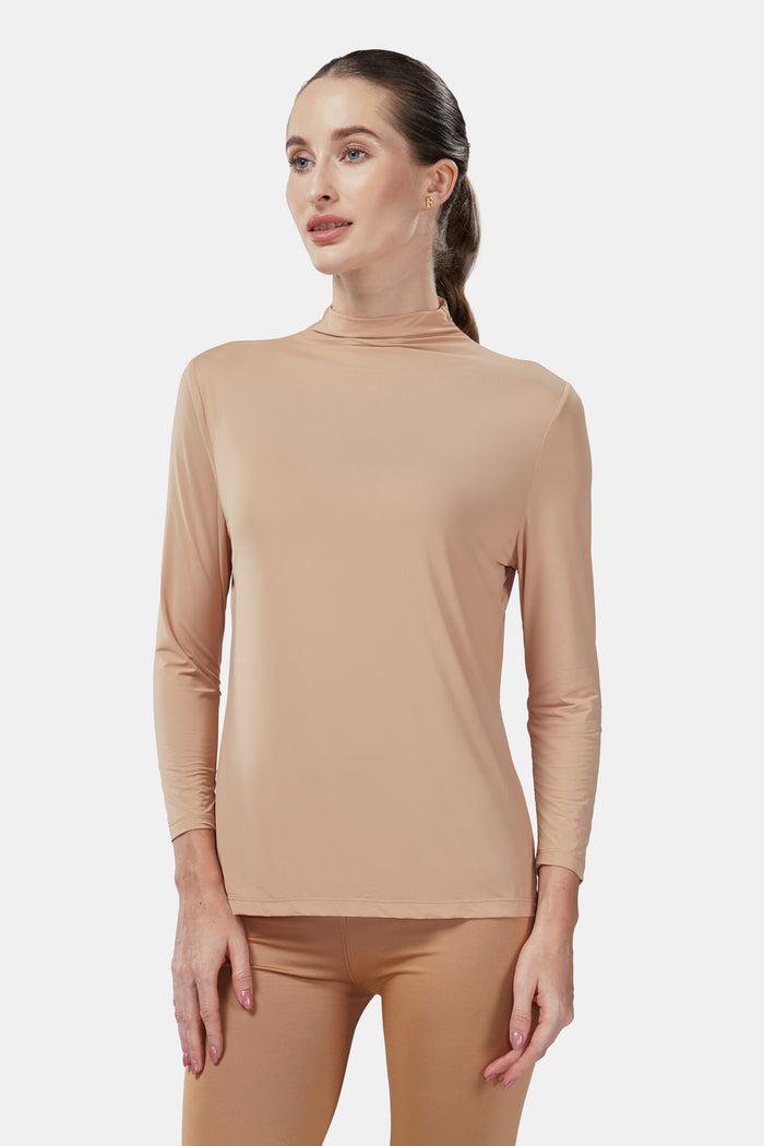 aria inner long sleeve in brown by buttonscarves front view