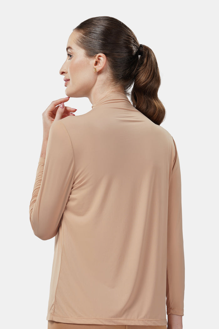 aria inner long sleeve in brown by buttonscarves back view