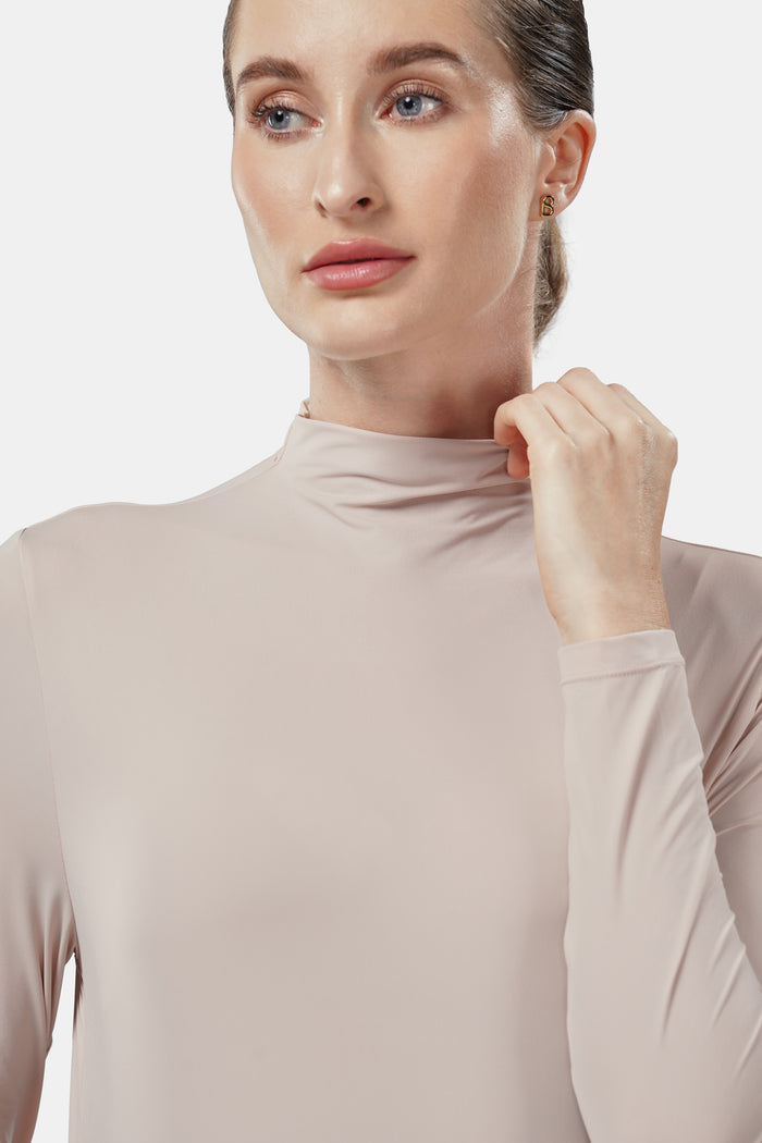 aria inner long sleeve in light taupe by buttonscarves