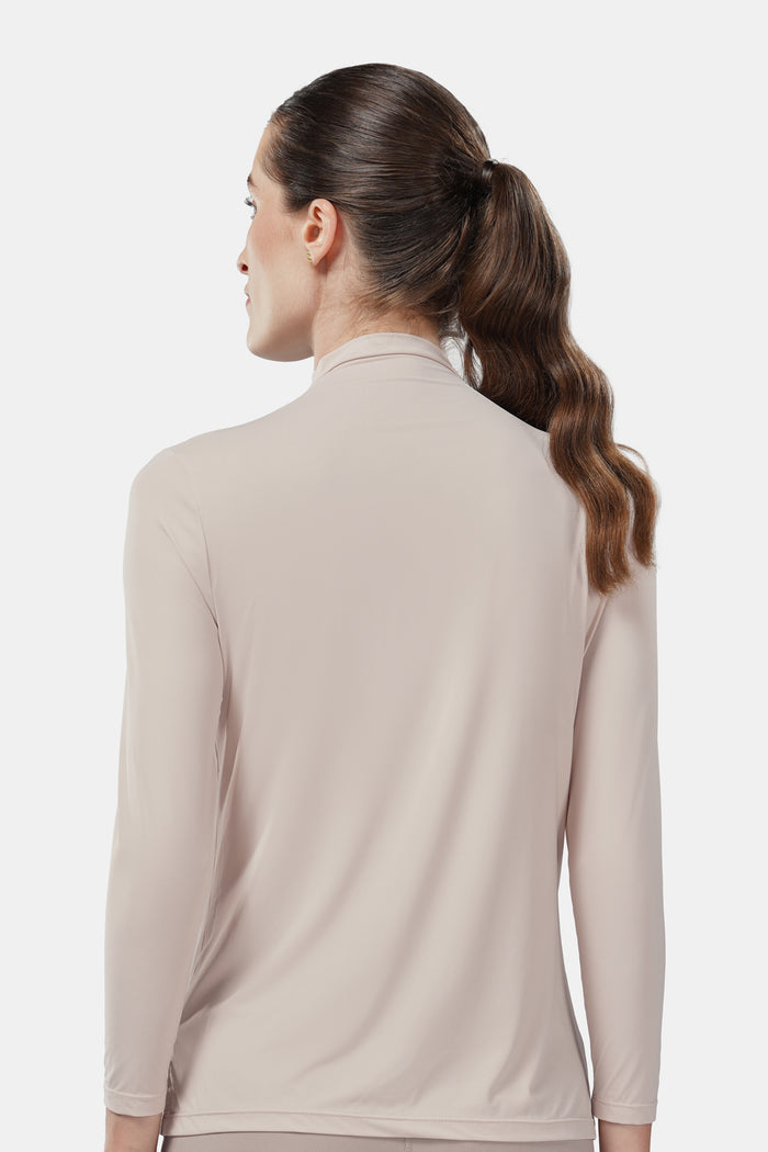 aria inner long sleeve in light taupe by buttonscarves back view