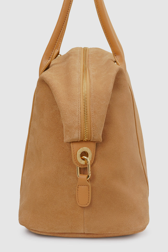 aveline bag in brown by buttonscarves side view