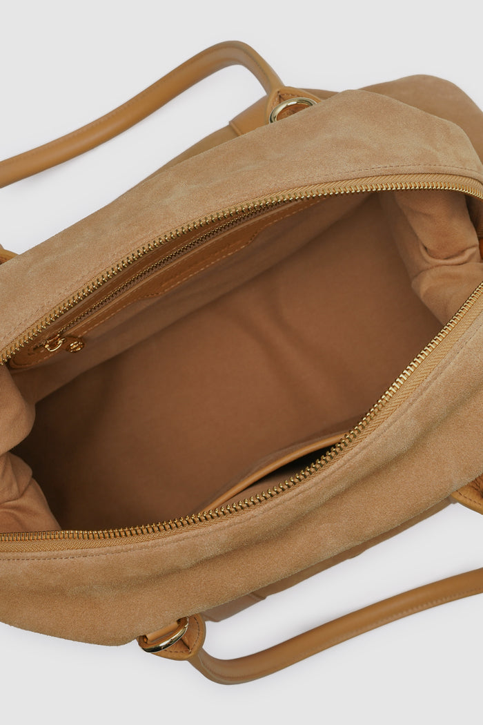 aveline bag in brown by buttonscarves interior compartment