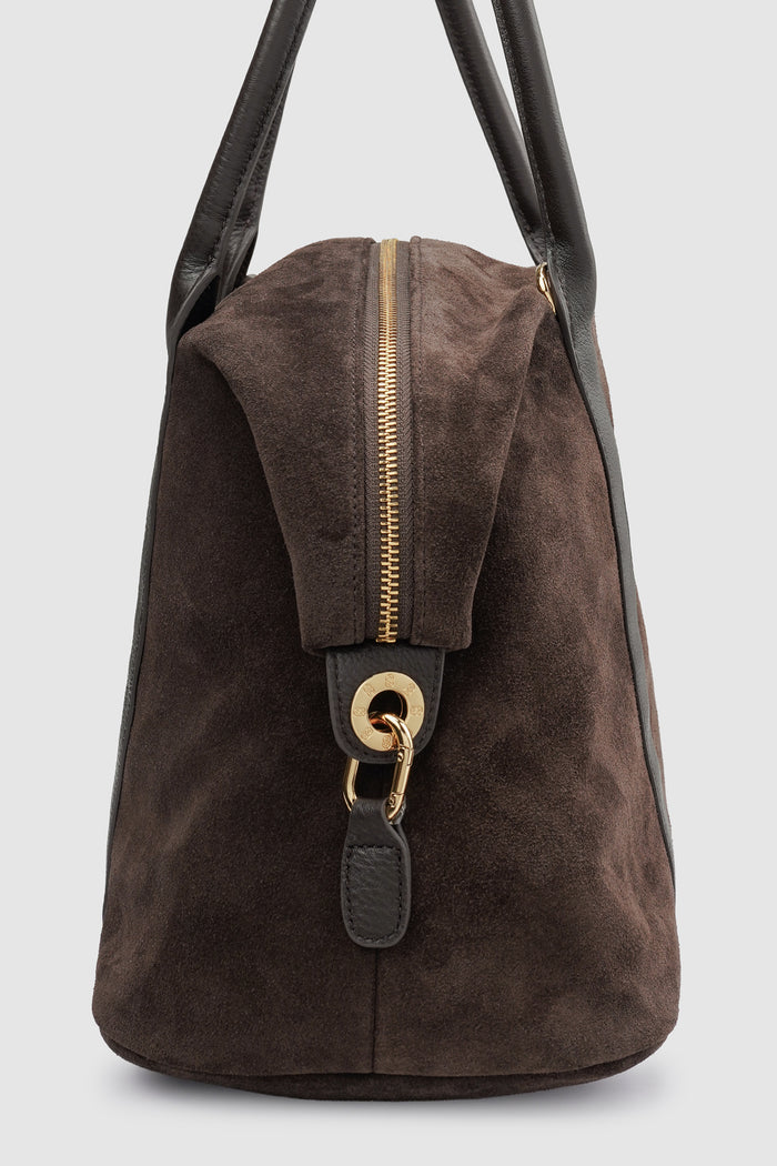 aveline bag in dark brown by buttonscarves side view