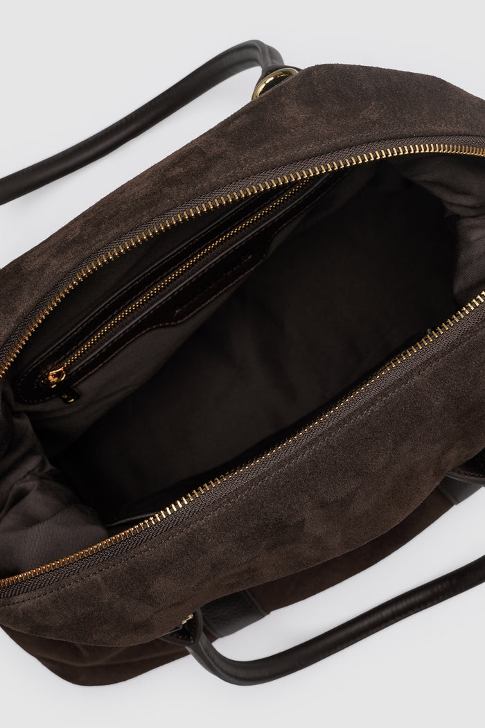 aveline bag in dark brown by buttonscarves interior compartment