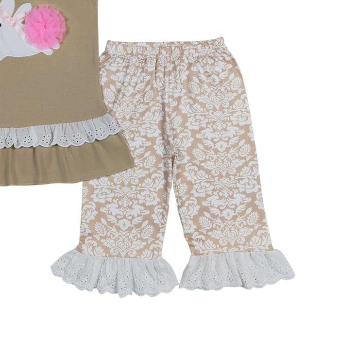 B17-1 Flutter Sleeve Capris Easter Embroideried Outfits