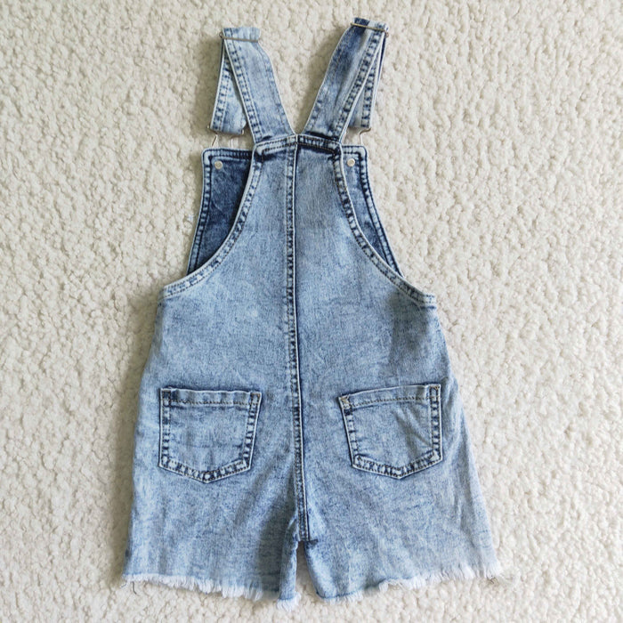 Baby girls peach print suspender denim overall shorts jumpsuit SS0022
