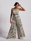 Multicolor floral-print sleeveless jumpsuit, front view against white background.