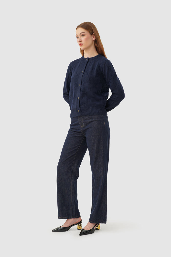 beverly knit cardigan in navy by buttonscarves overview look