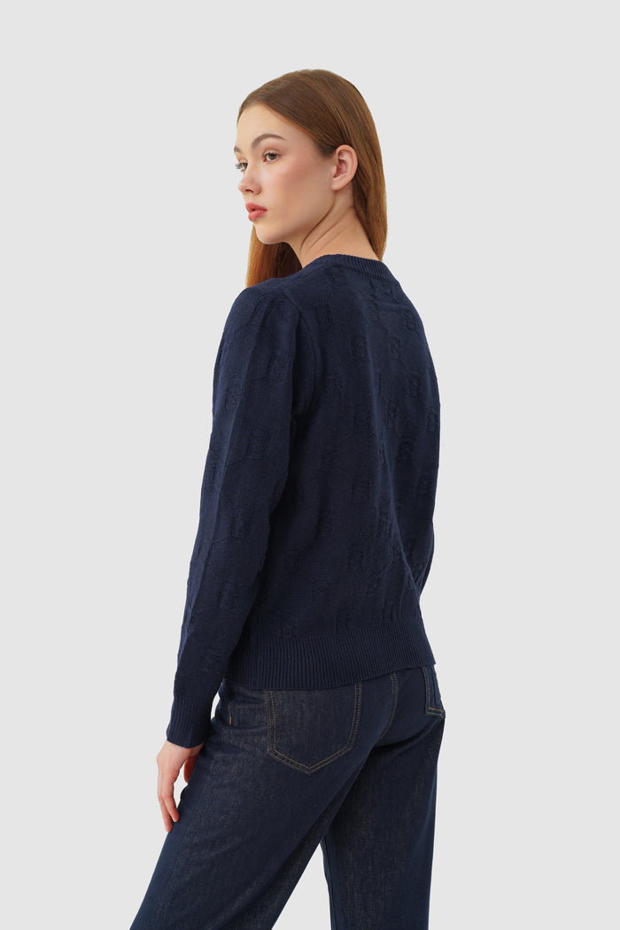 beverly knit cardigan in navy by buttonscarves back view