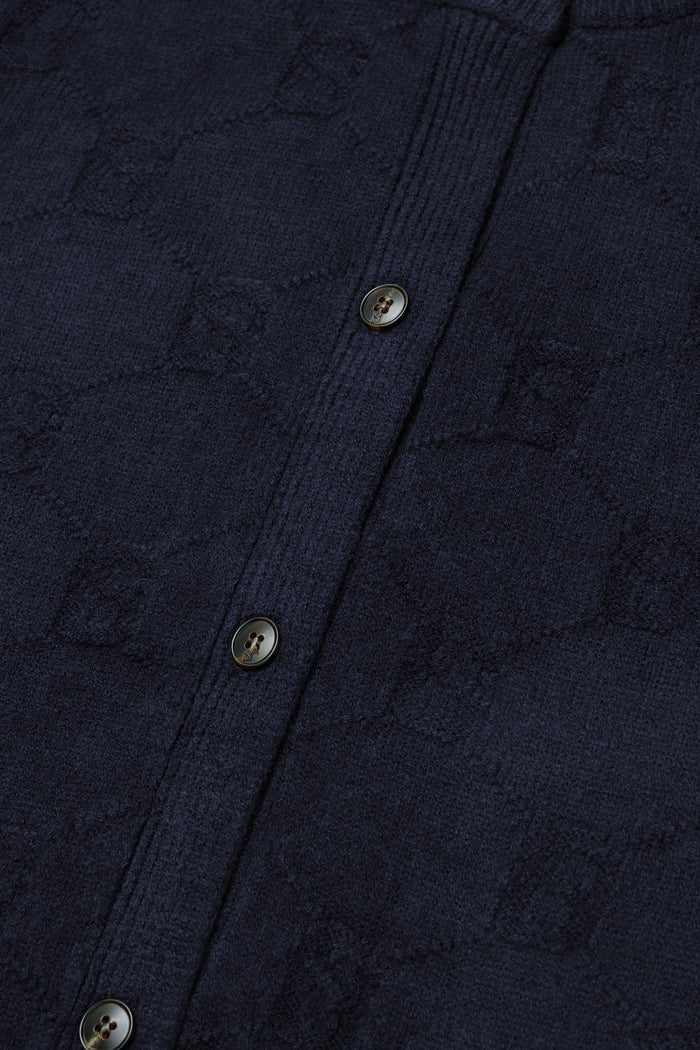 beverly knit cardigan in navy by buttonscarves front buttons detail