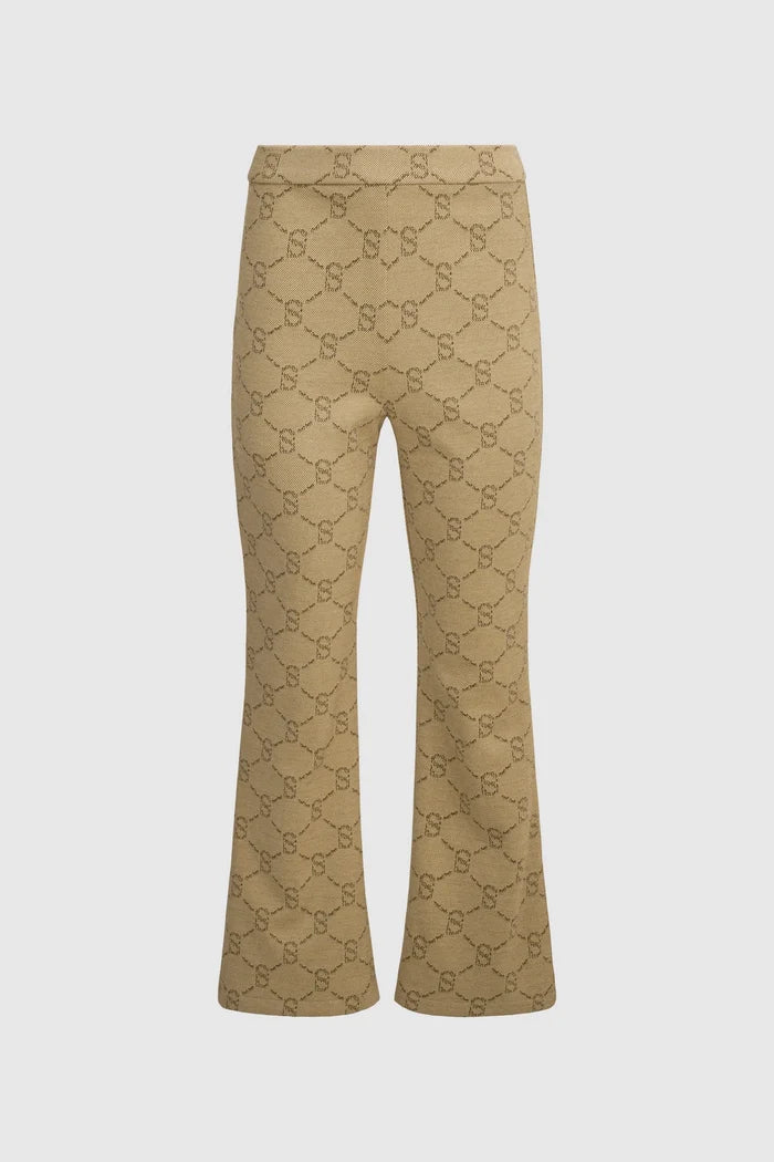 beverly monogram bootcut pants in brown by buttonscarves