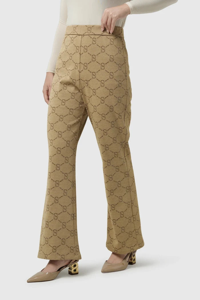 beverly monogram bootcut pants in brown by buttonscarves side view