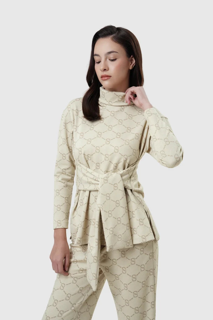 beverly monogram high neck top in cream by buttonscarves front view